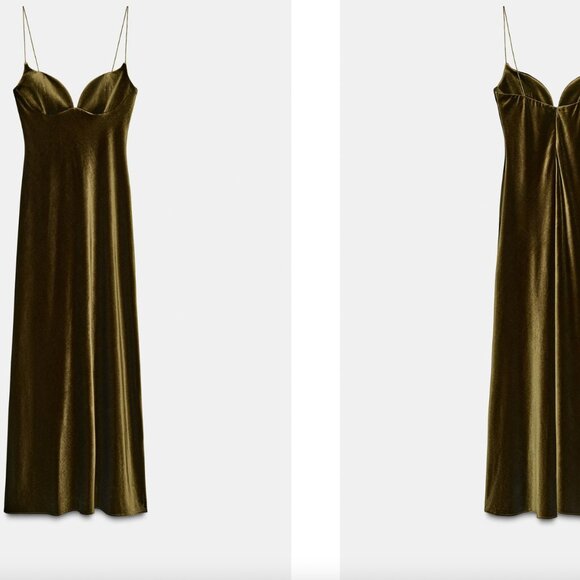 Olive Green Velvet Gown with Sweetheart Neckline - Picture 2 of 5